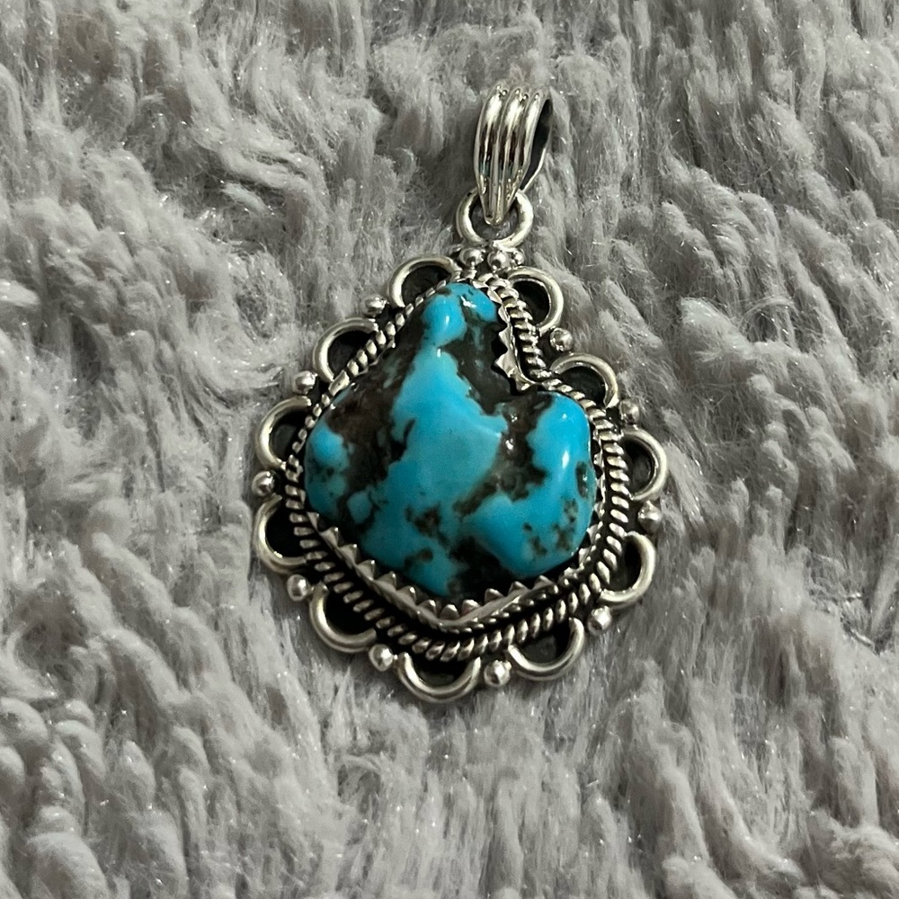 Navajo Turquoise Pendant .925 Silver Handmade Natural stone SOLD